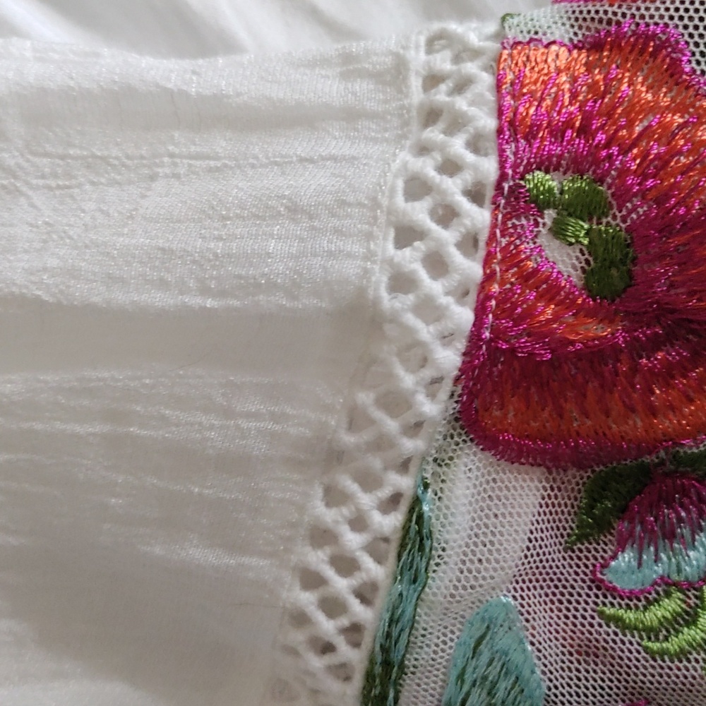A. Byer Peasant Top with Floral Embroidered Bell Sleeves - Picture 13 of 13